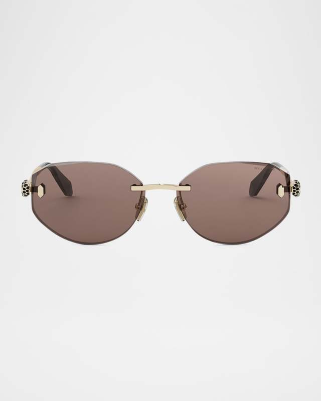 Serpenti Forever Rimless Oval Metal Sunglasses